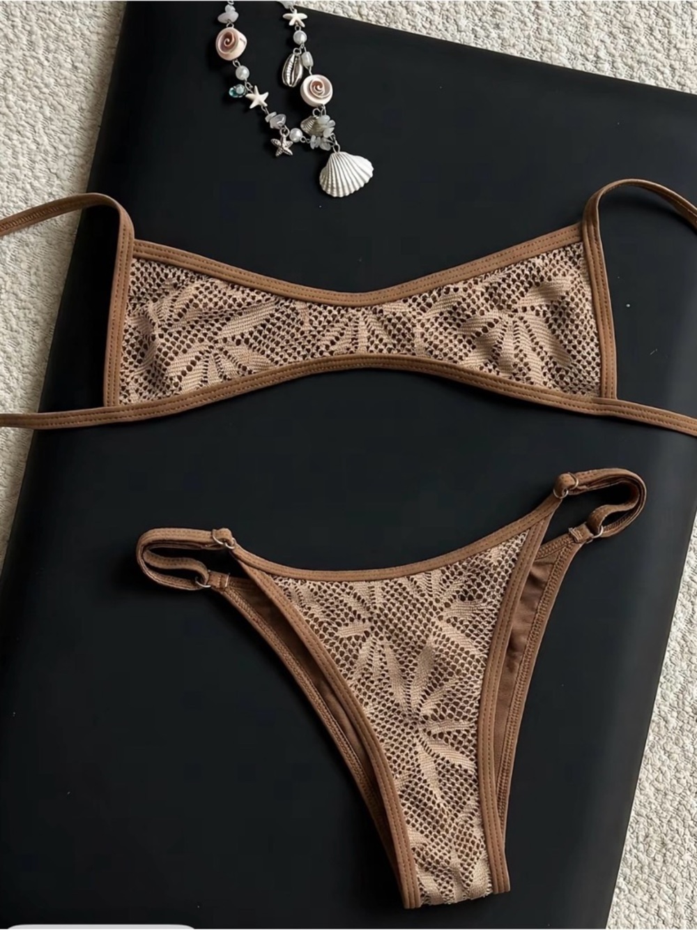 Brown Crochet Bikini Set - Women's Swim